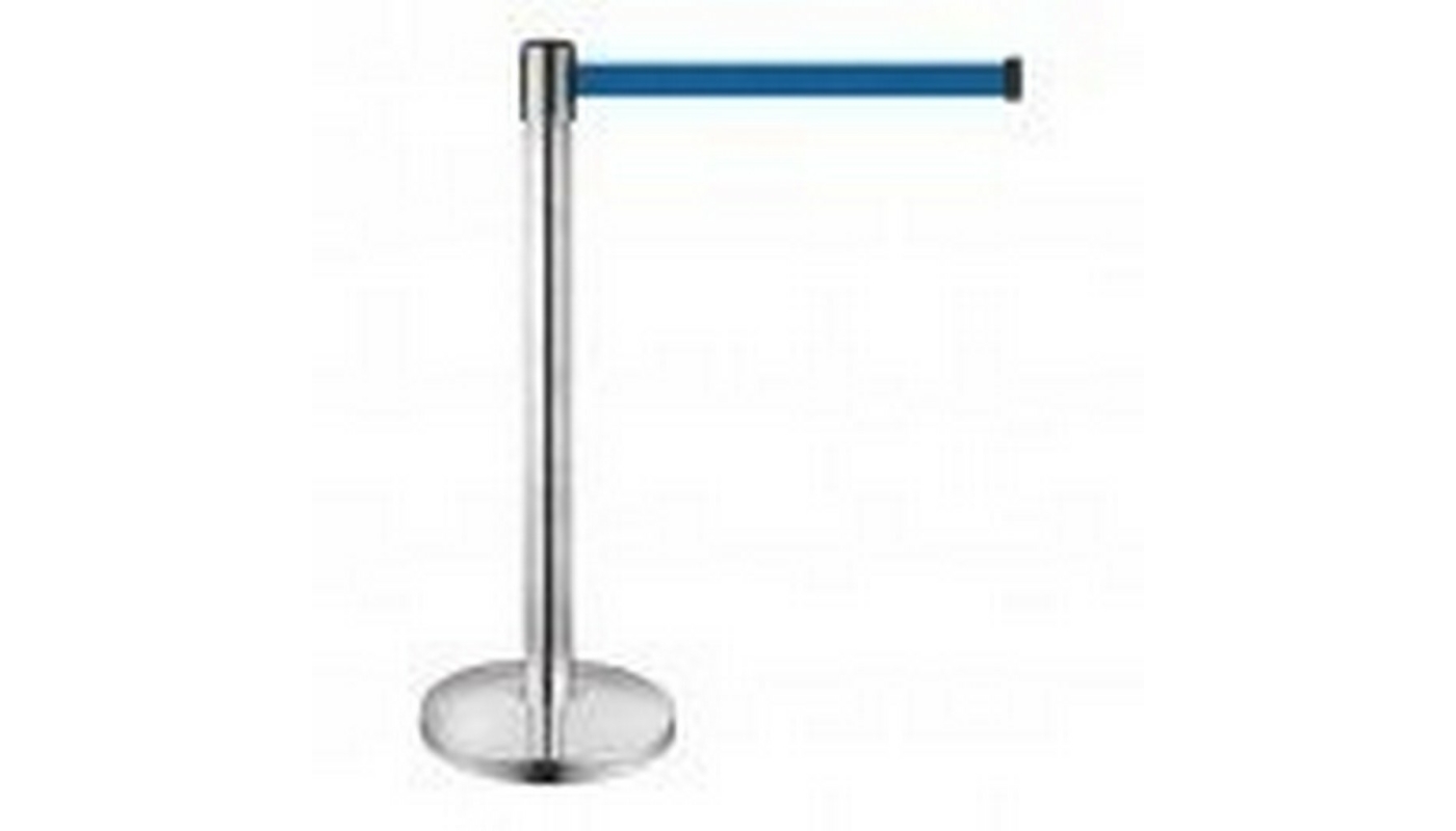 Κολωνάκι οριοθέτησης ασημί (inox) ύψους 91cm με μπλε ιμάντα 2m