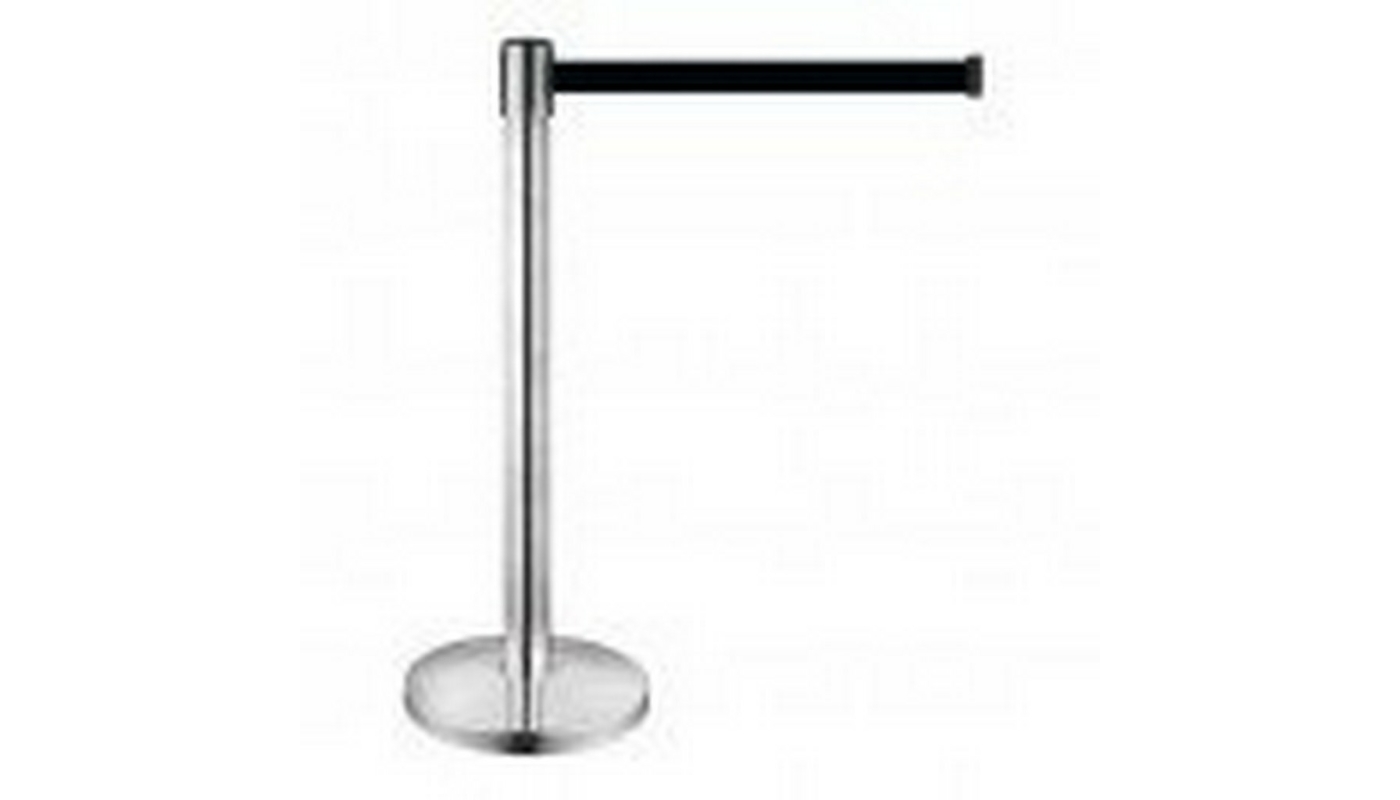 Κολωνάκι οριοθέτησης ασημί (inox) ύψους 91cm με μαύρο ιμάντα 2m